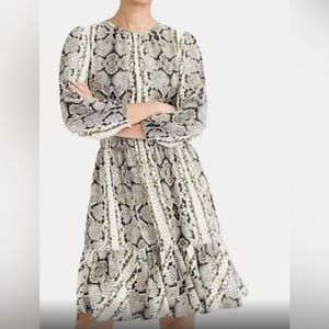 J. Crew a line long sleeve snake print mini dress with ruffled detail size small